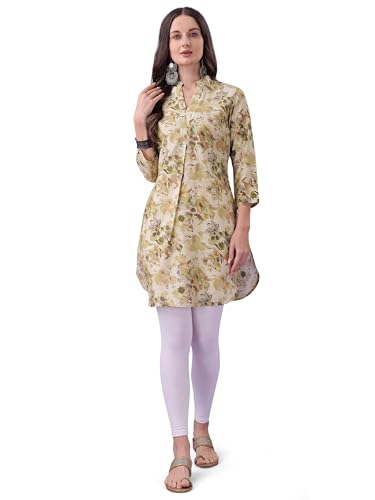 Womanista Women's Silk Blend Floral Straight Kurti_119_Lime Green