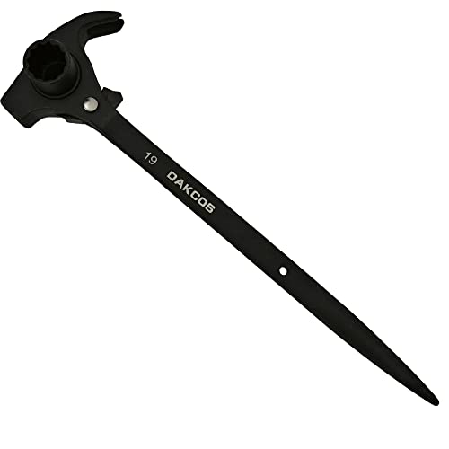 Dakcos 4-In-1 Scaffold Ratchet 19Mm X 22Mm Or 3/4"×7/8" Multifunctional Spud Ratchet Podger Wrench With Claw Nail Puller And Hammer Functions,Black #TOP13