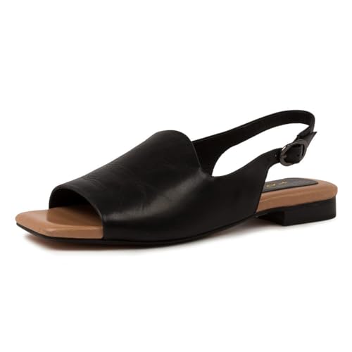 YDN Women Open Toe Slingback Low Chunky Heel Pumps Strap Buckle Stacked Flats Shoes for Daily Prom Party Size 4-16 US