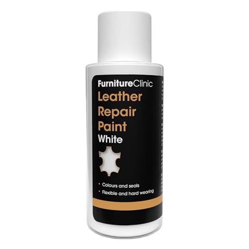 Furniture Clinic Leather Repair Paint | 2-in-1 Seal and Color | Use on Scratches, Tears, and Holes in Car Seats, Furniture | Quick and Easy Leather Repair Kit for Furniture (White, 50ml / 1.7oz)