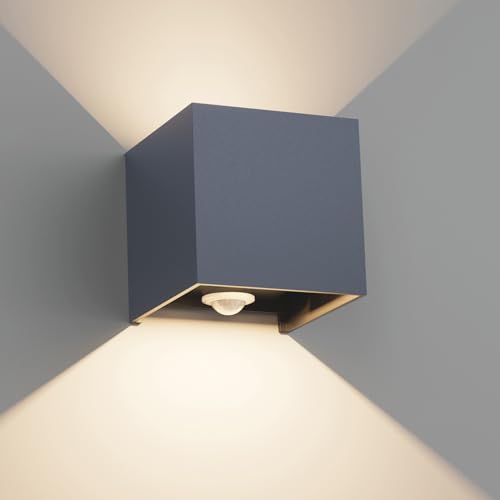 Klighten 12W Aussenlampe Außenwandleuchte mit Bewegungsmelder,Außenlampe mit bewegungsmelder Einstellbarer Lichtstrahl, Wandleuchte mit Bewegungsmelder Außen/Innen für Flur/Weg,IP65,4000K,Anthrazit