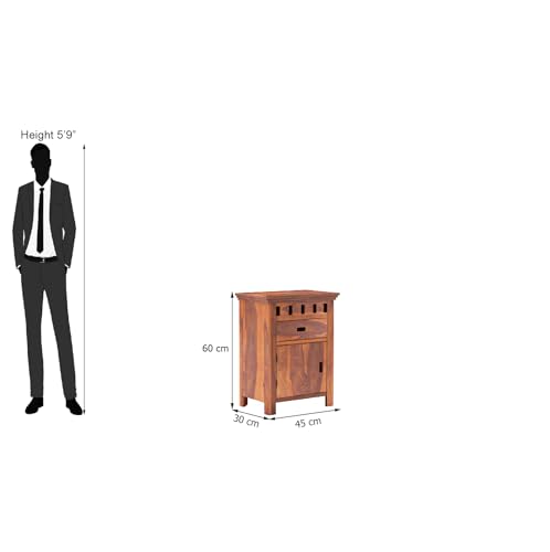 Image of Sheesham Wood Bedside Table with Drawer and Door Storage for Bedroom Wooden Nightstand End Table for Home (Honey Finish)