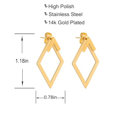 Boho Square Stud Earrings Jackets, Minimalist Geometric Stainless Steel Gold Ear Stud Earrings Front Back Earrings for Women4