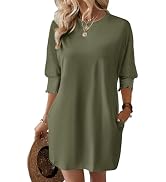Dokotoo Womens Dresses 2025 Spring 3/4 Sleeve Fashion Dresses Crewneck Casual Mini Dress with Poc...