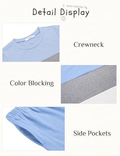 Image of Arshiner Boys' 2-Piece Cotton Outfit Color Block T-Shirt and Shorts Set Summer Camo Clothes for Kids 5-14 Years