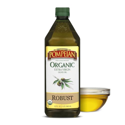 Pompeian Robust Organic Extra Virgin Olive Oil - 32 fl oz - First Cold Pressed Olive Oil for Cooking - Full-Bodied Taste for Dressings and Marinades