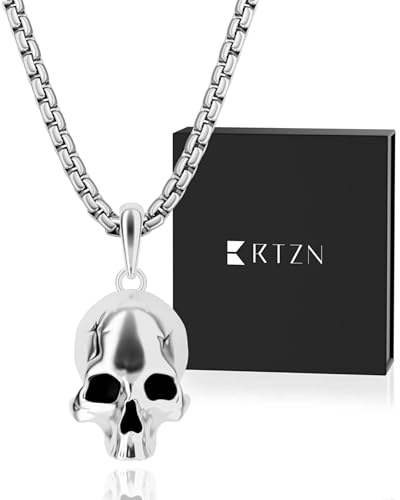RTZN Skull Necklace for Men Premium Stainless Steel Skull Pendant for Men with 22 Chain Non-Tarnish Waterproof Mens Pendant Necklace Designed for Bold Fearless Style