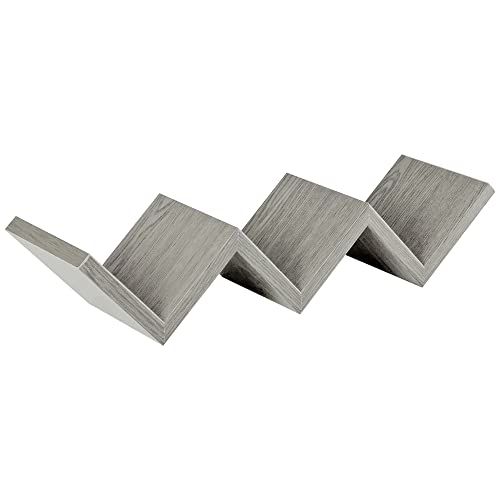 Kasahome Estantería de pared con zig zag de madera MDF estantería diseño moderno 3 estantes estante fijación a pared retráctil kit incluido 59 x 12 cm color gris Olmo Cover