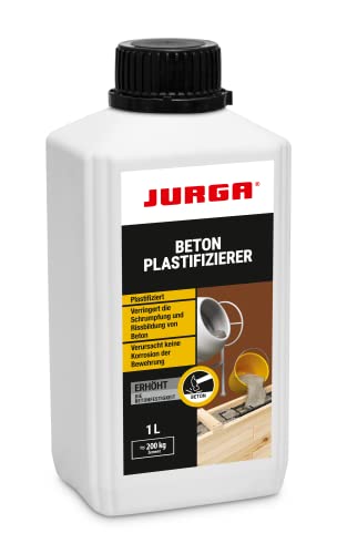 JURGA Plastificante para hormigón, 1 L, aditivo para hormigón, resistente a heladas y sal de deshielo, sin corrosión del acero, color marrón