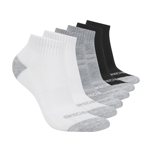 Skechers Women's 6-Pack Performance Quarter Crew Socks, Breathable & Cushioned Footbed
