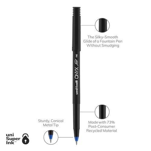 Stylo roller uni-ball Onyx avec pointe fine de precision et encre bleue
