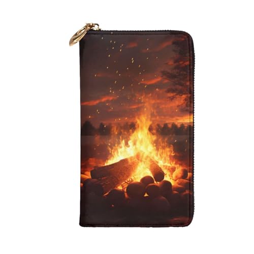 Beautiful Bonfire Picture Leather Long Clutch Wallet for Fashionable Girls and Women - Durable, Stylish, and Functional, Black, One Size2