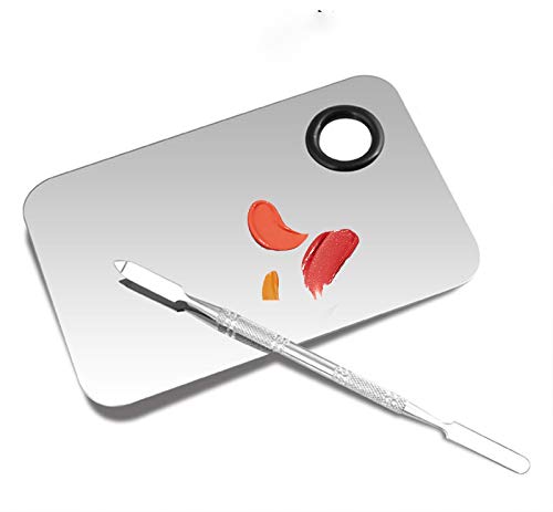 Stainless Steel Cosmetic Makeup Palette with Spatula Tool Professional Pigment Blending Lightweight for Nail Art Eye Shadow Eyelash Makeup