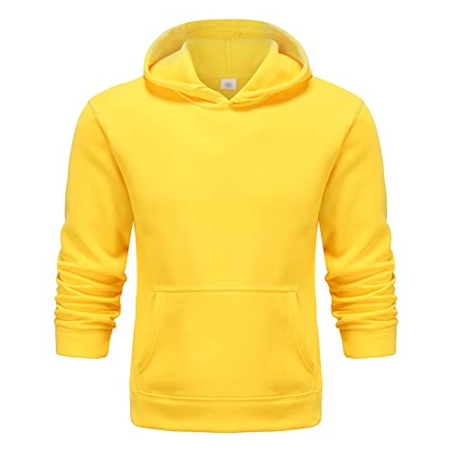 Maiyifu-GJ Pullover Hoodies for Men Classic Casual Solid Loose Fit Long Sleeve Hoodie Basic Lightweight Hooded Sweatshirt (Yellow,Large)