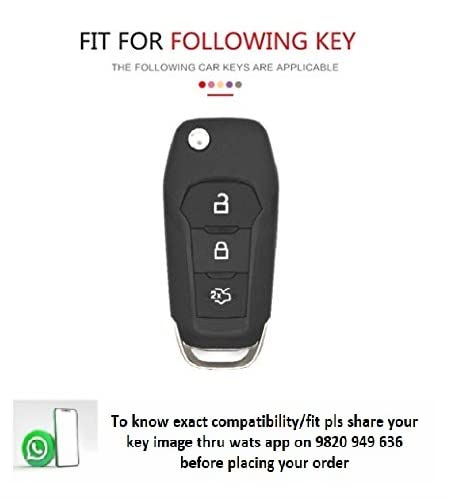 Image of JVCV Silver Border TPU Key Cover Compatible with Ford Endeavour Figo Aspire Freestyle 3 Button Folding Key (White)
