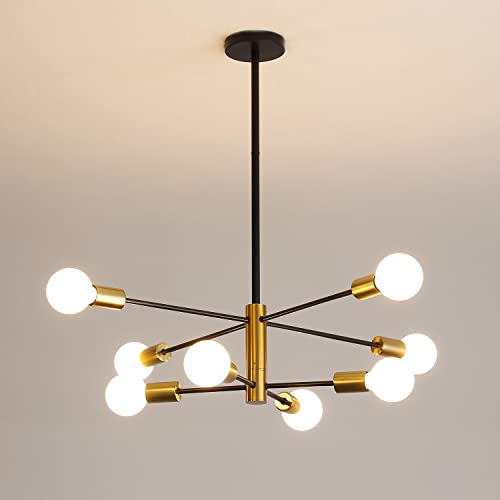 Comely Lámpara de techo, Lámpara techo Colgantes Vintage, 8 Cabezas E27 Negro-dorado Lámparas de araña de Angulo Ajustable de 360° para Sala Dormitorio Comedor, Dia 73cm (Sin bombilla)
