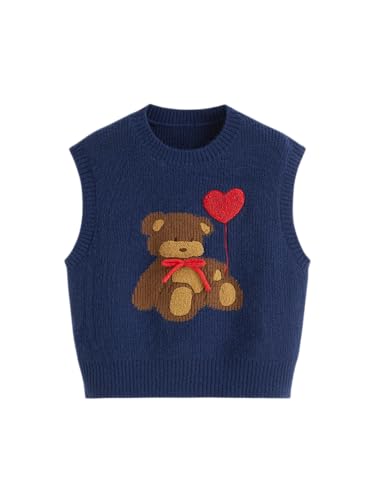 CIDER Women’s Sweater Vest Knit Sleeveless Bear Cute Graphic Sweater