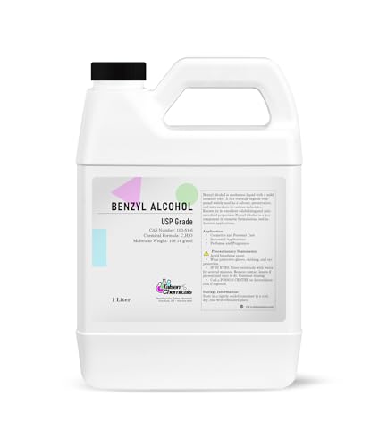 Benzyl Alcohol 99.9% Pure Multi-Purpose Industrial Grade Solvent & Preservative 1 LTR / 33.81 Oz Bottle Industrial & Cosmetic Applications High Purity Benzyl Alcohol by Talsen Chemicals