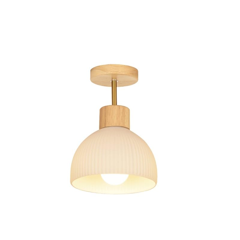 SYGZMY Modern Wood Semi Flush Mount Ceiling Lamps Three-Color Dimmable Ceiling Light E27 Glass Close to Ceiling Lights for Study Kitchen Corridor Balcony Foyer(Wood Color)