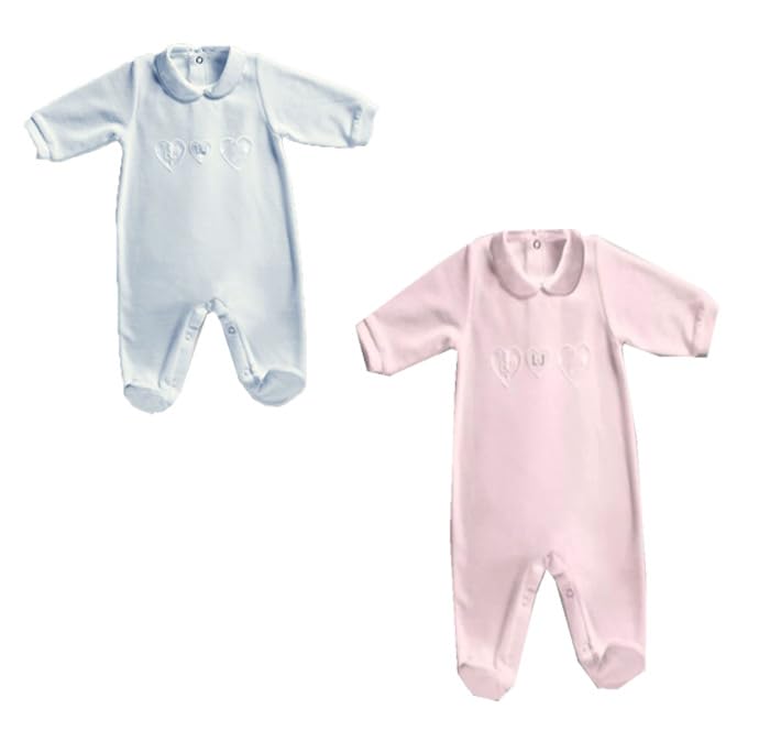 Russo Tessuti Onesie Tutina Baby 3 Cuori Lui-Jo Logo Strass Ricamato Ciniglia Bambino/a-Rosa/Bianco-3 Mesi