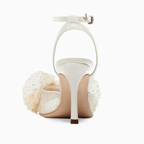 Image of Coutgo Womens Bow Tie Heels Sandals Slingback Peep Toe Wedding Heels Mesh High Stiletto Heel Summer Cute Wedding Bridal Shoes