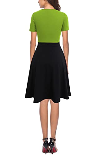 Image of Berydress Women's Short Sleeve Colorblock Button Down Sundress Knee-Length Flared A-Line Casual Party Swing Dress