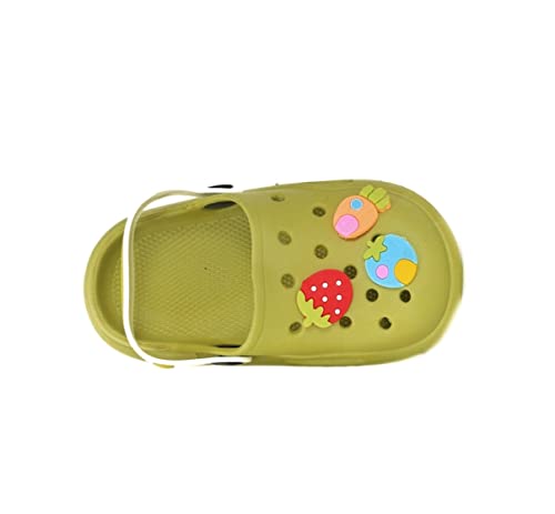 Image of Yellow Bee Rubber Fruits Applique Clogs for Girls, Green