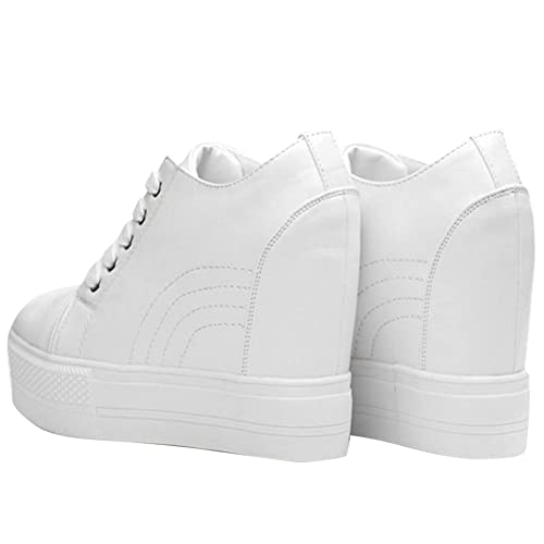 Image of ACE SHOCK Women Wedges Sneakers with Hidden Heel Ankle High Platform Walking Shoes Fashion Bride Wedding Shoes