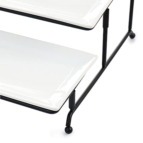 Elama Ceramic Stoneware Condiment Appetizer Set, 4 Piece, 3 Tier Porcelain And Metal 4 #TOP4