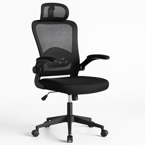 T-LOVENDO.ES Silla de Oficina Ergonómica, de Escritorio, Ejecutiva, Giratoria con Ruedas, de Juegos de Malla Transpirable, con Reposacabezas y Apoyabrazos Ajustable, Soporte Lumbar para Oficina, Casa
