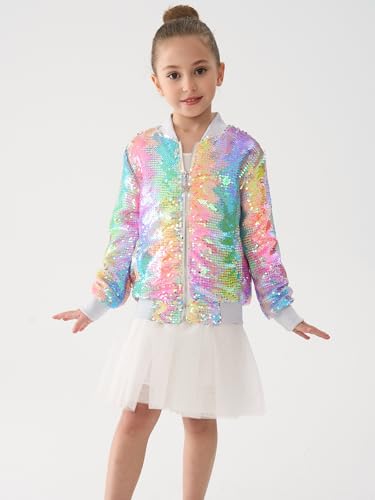Image of 2Bunnies Girl Ombre Pastel Gradient Shimmer Sparkle Colorful Sequin Bomber Jacket