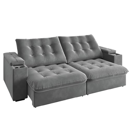 Sofá Retrátil e Reclinável 3 Lugares 2,30m com Porta Copos Veludo...