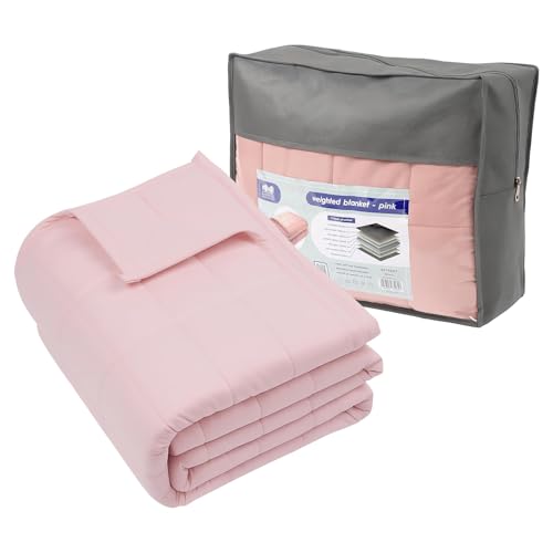 Harbour Housewares Weighted Blanket 8kg with Storage Bag 150x200cm Pink Weight Blanket for Anxiety Stress Relief & Deep Sleep Soft Fabric Calming Throw with Glass Bead Filling