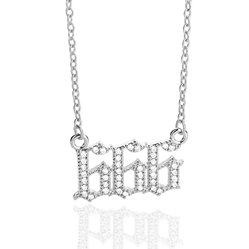 Nayaboo 14k Gold Angel Number Necklace, Dainty Pendants Necklace for Women, 111 222 333 444 555 666 777 888 999 Personalized Number Chain (666-Silver)