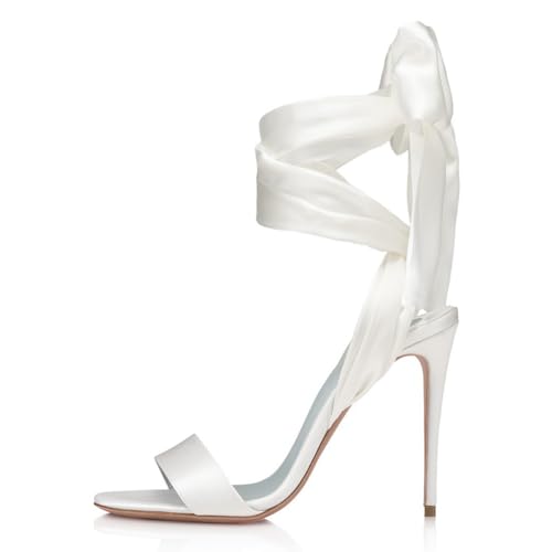 FSJ Women Open Toe Stiletto High Heel Sandals Lace-up Cute Satin Bowknot Heeled Sandals Sexy Strappy Summer Wedding Party Dress Shoes Size 4-16 US2