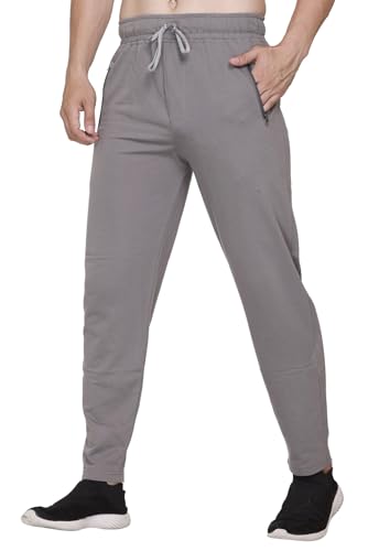 Image of Plus Size Cotton Loop Knit Lowers for Men with Zip Pocket, Night Pant, Sports Trouser, Gym n Lounge Wear Track Pant for Boys Grey 7XL