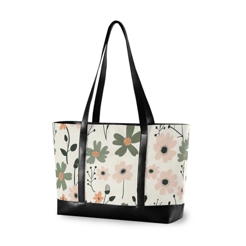 KLL Cute Pastel Green and Peach Flower essentials work handbags for women with zipper bag for work Large Handbag for men with lunch maletin ejecutivo para mujer
