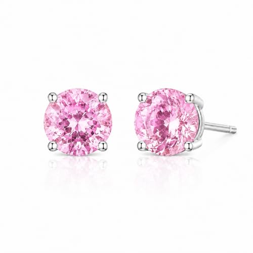 925 Sterling Silver Pink CZ Stud Earrings for Women Birthstone Jewelry - image 1