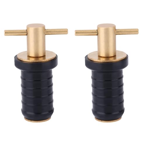 Fukaisu 2pcs T-Handle Boat Plug Brass Marine Drain Plugs Heavy Duty Snap Rubber Boat Drain Plug for Yachts Kayaks Fishing Boats Reliable Twist Lock Design (3/4 Inch)