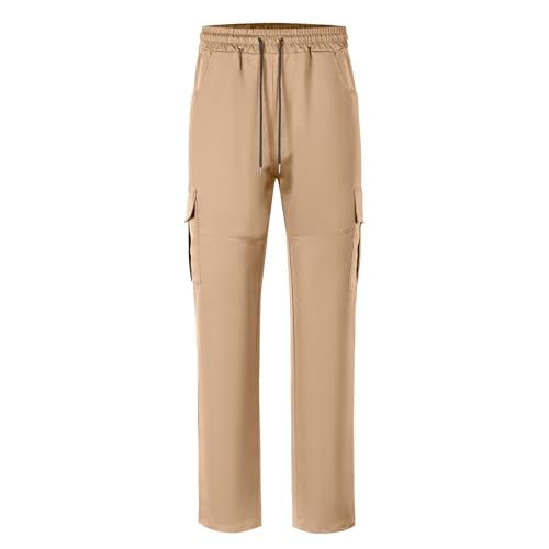 Sinzelimin Men Cargo Pants Jogger Workout Trouser Fashion Solid Color Drawstring Elastic Waist Loose Comfy Wide Leg Sweatpant4