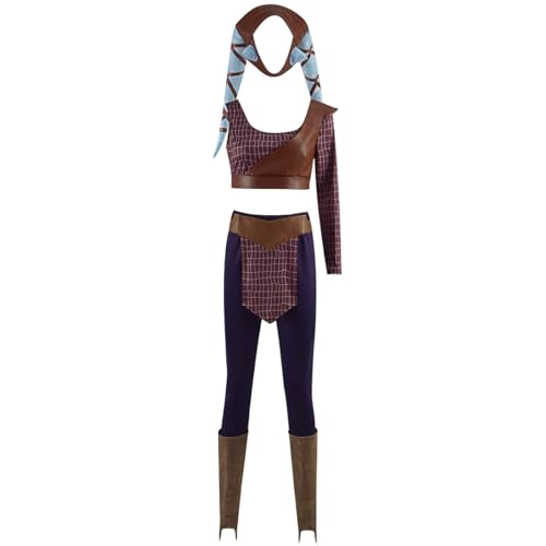 Skycosue Women's Aayla Secura Cosplay Costume Halloween Party Brown Grid Pattern with Leather Accents (3X-Large)