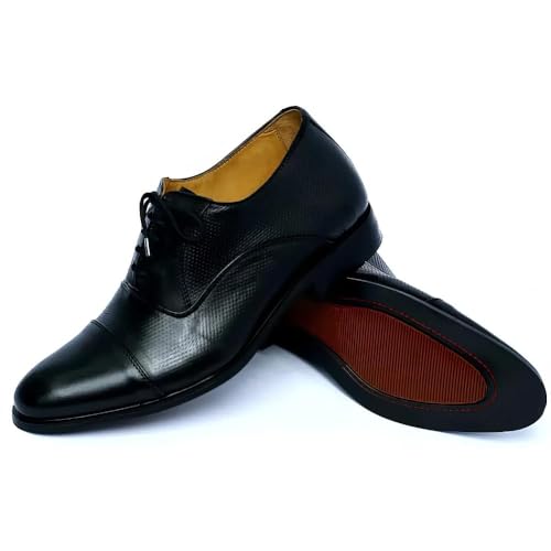 Chaussures rehaussantes Oxford en cuir véritable noir élégantes pour hommes