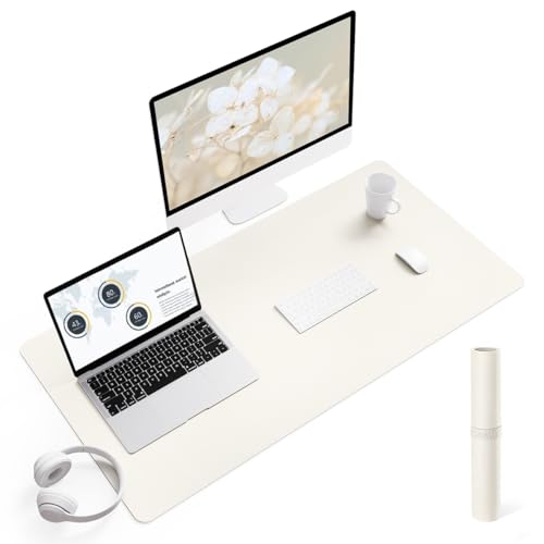 YSAGi Non-Slip Leather Desk Pad, Desk Matt for Desktop, Waterproof Laptop Computer Keyboard Mat, Table Protector Blotter Mat, Large Mouse Pad for Office/Work/Home/Decor(Cream, 23.6" x 13.7")