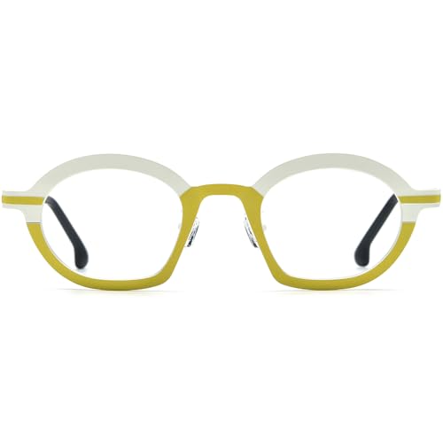 Image of FONEX Colorful Pure Titanium Glasses Frame Women Retro Round Eyeglasses