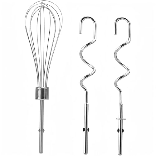Wjelet 3 Stück Handmixer Zubehör für KitchenAid, Edelstahl Knethaken und Schneebesenaufsatz,Ersatz Eierschläger und Rührbesen,Hochwertiges Küchenzubehör für Backen und Rühre