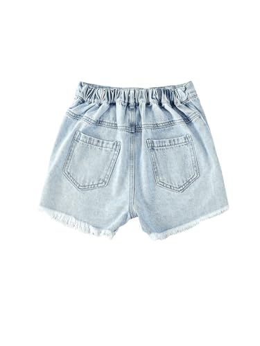 Image of Floerns Girl's Ripped Raw Hem Elastic Waist Straight Leg Denim Shorts with Pockets