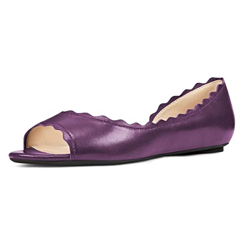 XYD Women Chic Open Peep Toe Wave Ballet Flats D'Orsay Slip On Loafers Dress Comfortable Casual Walking Shoes