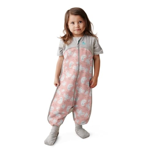 Love To Dream™ Schlafanzug mit Beinen, 3–4 Jahre – Rosa | Kurzarm, leichte, atmungsaktive tragbare Decke | 1,5 Tog, ganzjährige Nutzung 18–22 °C | Maschinenwaschbares Baumwollfleece