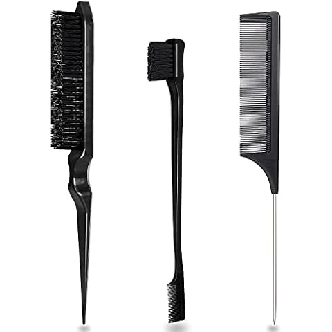 3 Pcs Slick Back Hair Brush Set, Plastic Bristle Hair Brush Teasing Comb Rat Tail Comb Double Sided Edge Brush for Women Babies Kids' Hair Cover