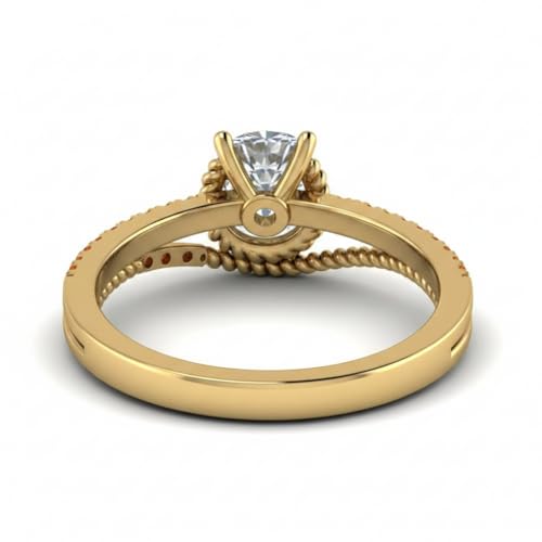 Image of Choose Your Gemstone Rope Split Shank Diamond CZ Ring Yellow Gold Plated Round Shape Split Shank Engagement Ring Minimal Modern Design Birthday Gift Wedding Gift US Size 4 to 12
